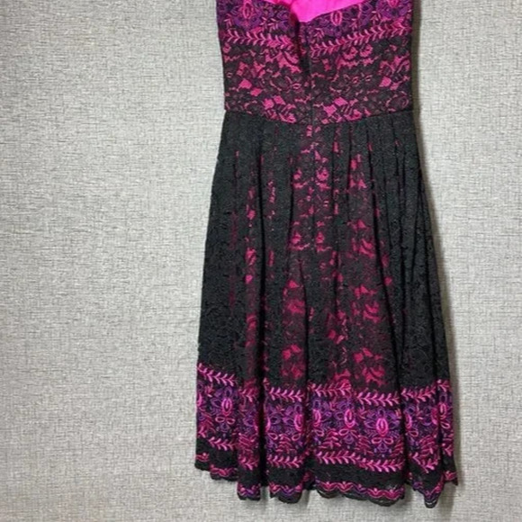 Vtg Betsey Johnson Black Pink Dress 6 Lace Overlay Embroidered Whimsigoth New - Picture 9 of 16